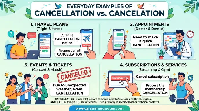 Cancelation or Cancellation in Everyday Examples