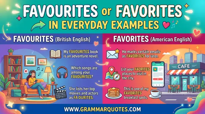 Favourites or Favorites in Everyday Examples