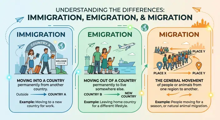 Immigration vs Emigration vs Migration