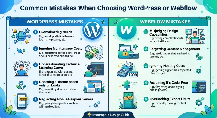 Common Mistakes When Choosing WordPress or Webflow