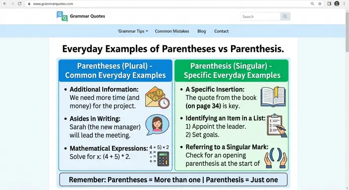 Everyday Examples of Parentheses vs Parenthesis